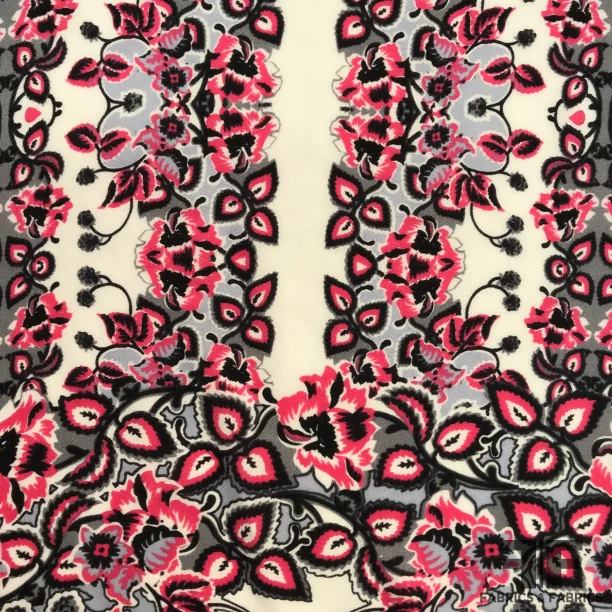 Striped Floral Printed Silk Georgette - Pink/Grey