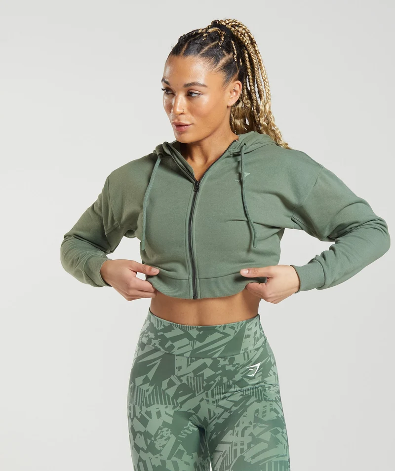 Gymshark GS Power Crop Zip Hoodie - Willow Green