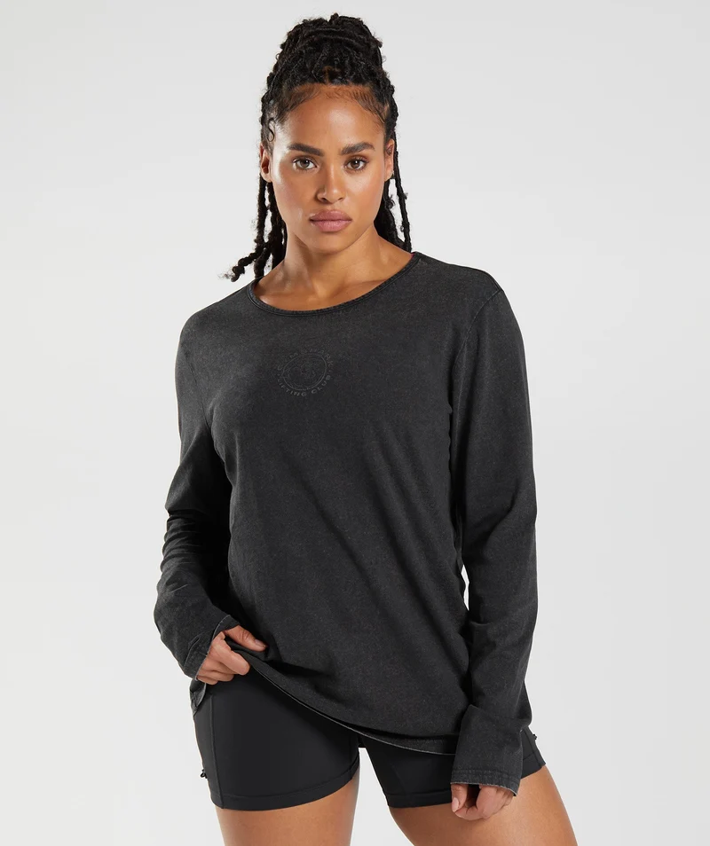 Gymshark Legacy Washed Long Sleeve Top - Black