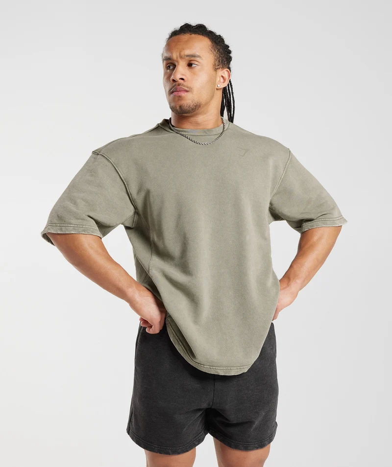 Gymshark Power Washed Short Sleeve Crew - Ecru Brown