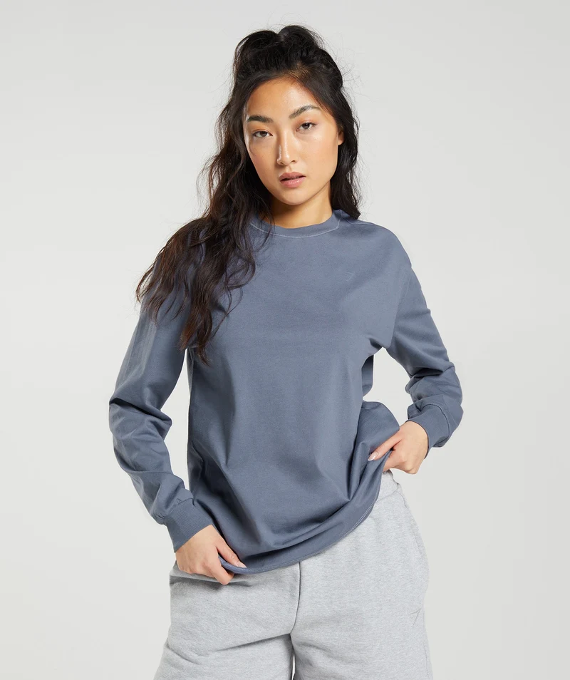 Gymshark Cotton Oversized Long Sleeve Top - Evening Blue