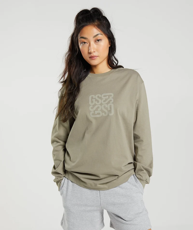 Gymshark Cotton Oversized Long Sleeve Top - Earthy Brown
