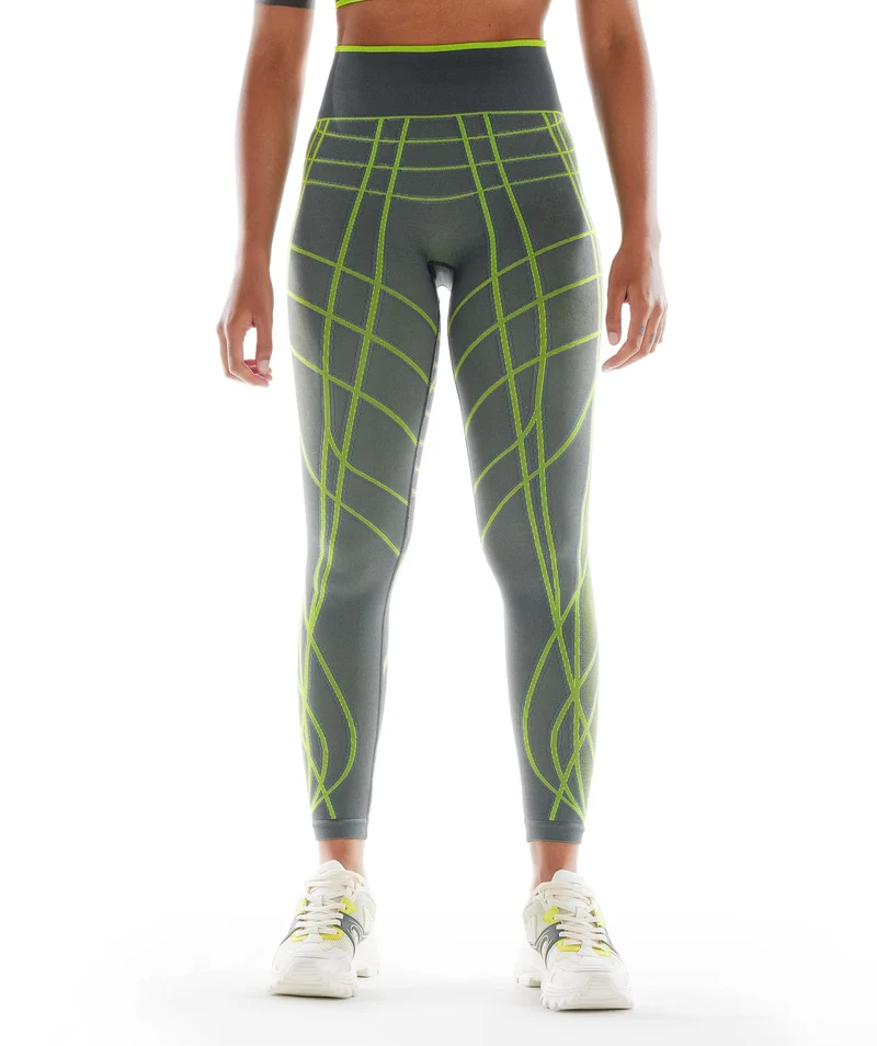 Gymshark Wtflex Linear Seamless Leggings - Charcoal Grey/Fluo Green/ Light Grey