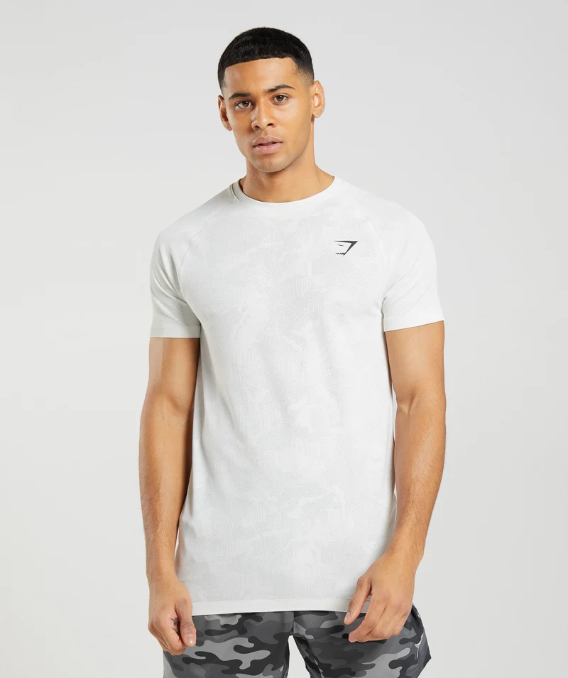 Gymshark Geo Seamless T-Shirt - White/Light Grey