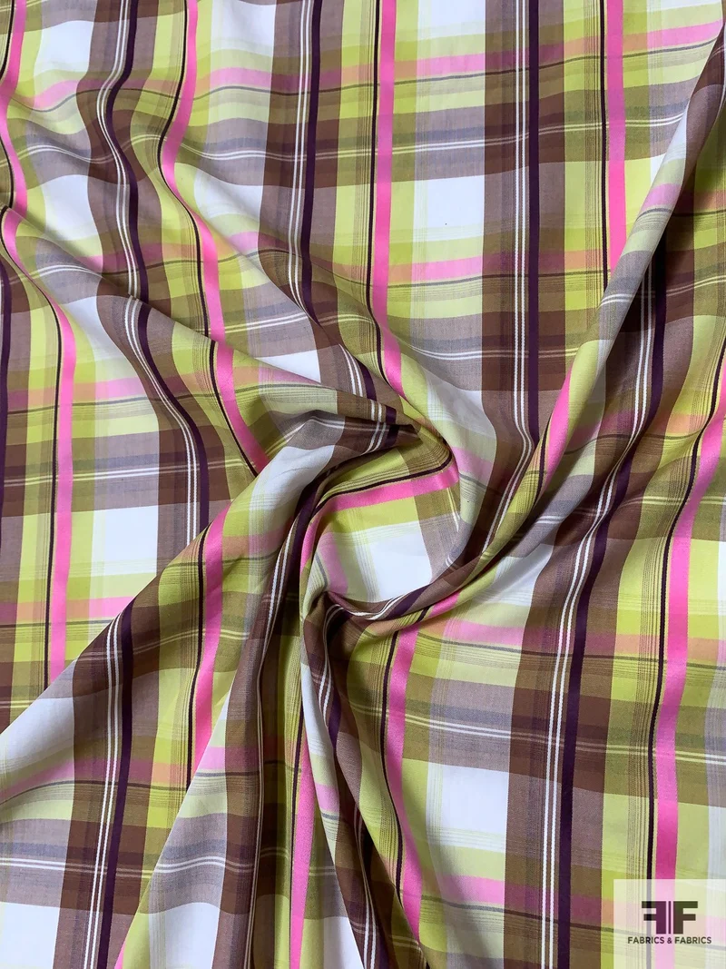 Plaid Yarn-Dyed Cotton Shirting - Lime / Burgundy / Pink / Grey