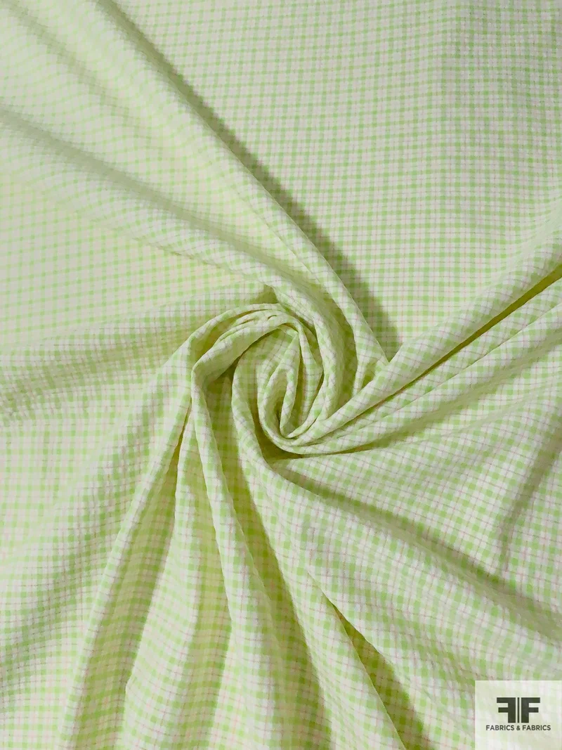Gingham Yarn-Dyed Stretch Cotton Shirting - Lime / White / Pink