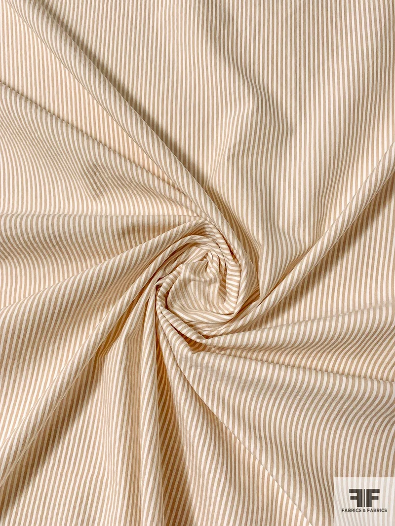 Vertical Striped Seersucker Cotton Shirting - Beige / Off-White