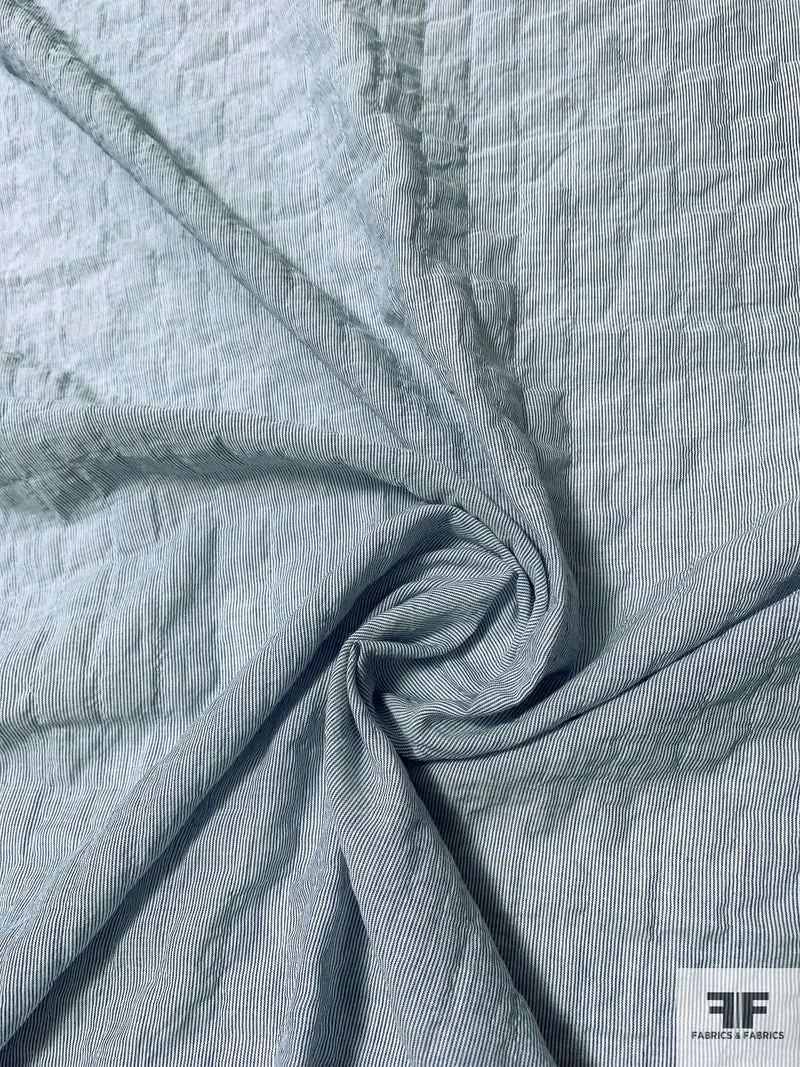 Japanese Micro-Striped Plisse Cotton Shirting with Fused Backing - Blue / Off-White