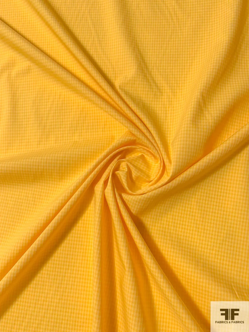 Mini Gingham Check Yarn-Dyed Cotton Shirting - Tangerine Yellow