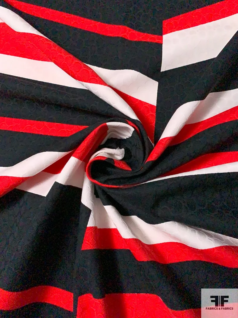 Italian Bold Geometric Jacquard Cotton Pique - Red / Black / White