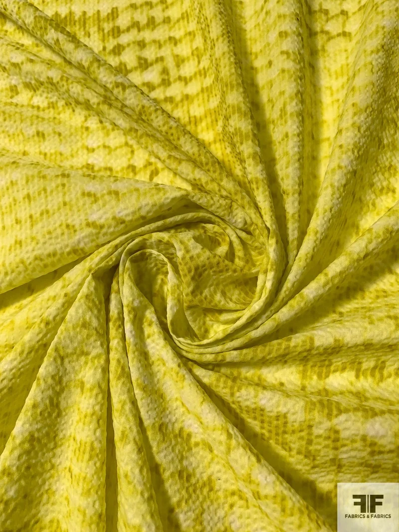 Painterly Spotted Stretch Cotton Plisse - Chartreuse-Lime