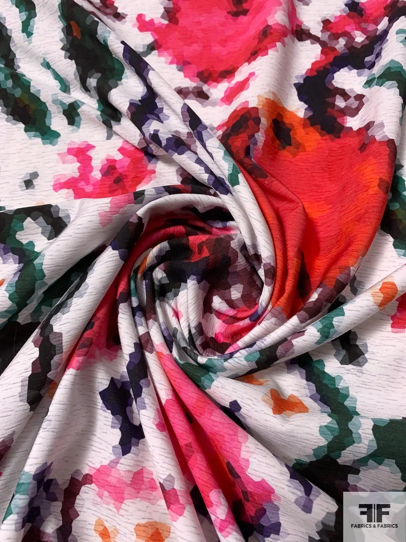 Pixelated Graphic Printed Viscose Challis - Multicolor