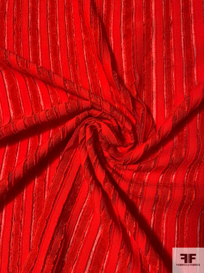 Italian Vertical Striped Fil Coupé Suiting Weight Novelty - Hot Red