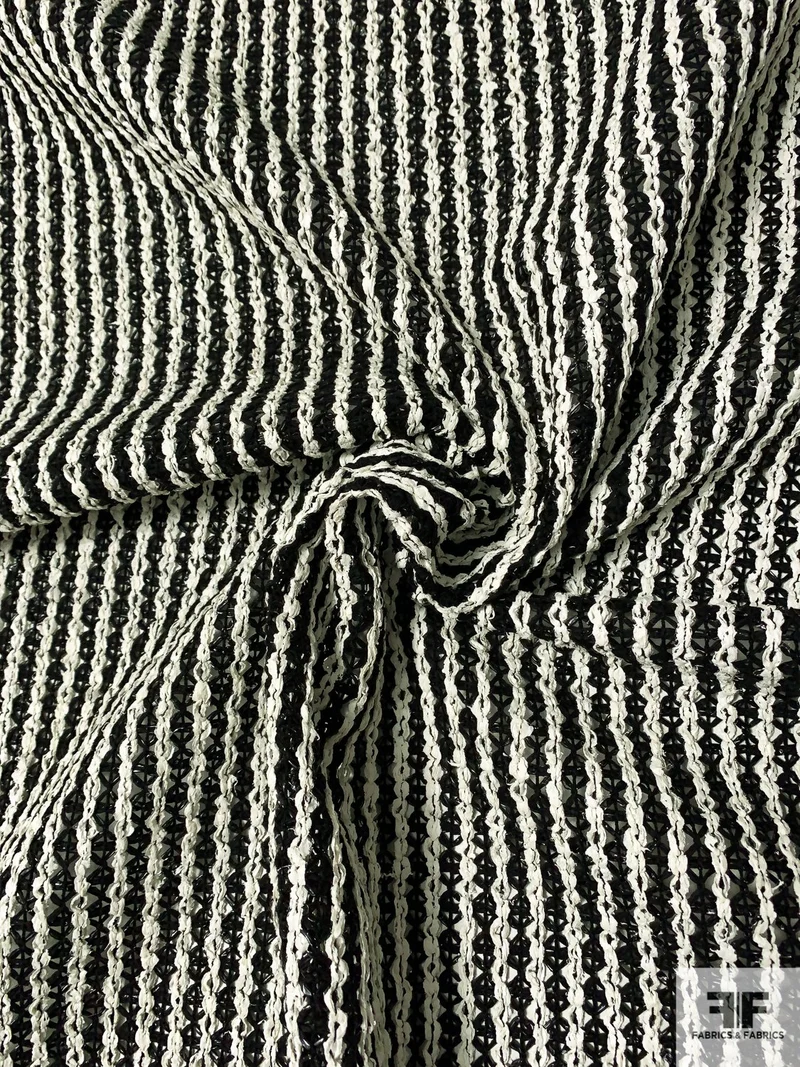 Italian Open Weave Striped Basketweave Rafia Novelty - Black / White