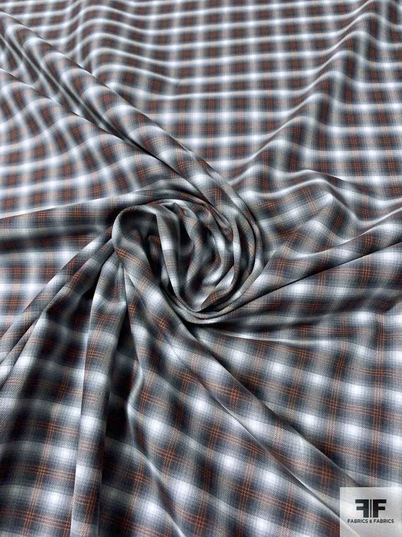 Hazy Plaid Cotton Shirting - Navy / Burnt Orange / White