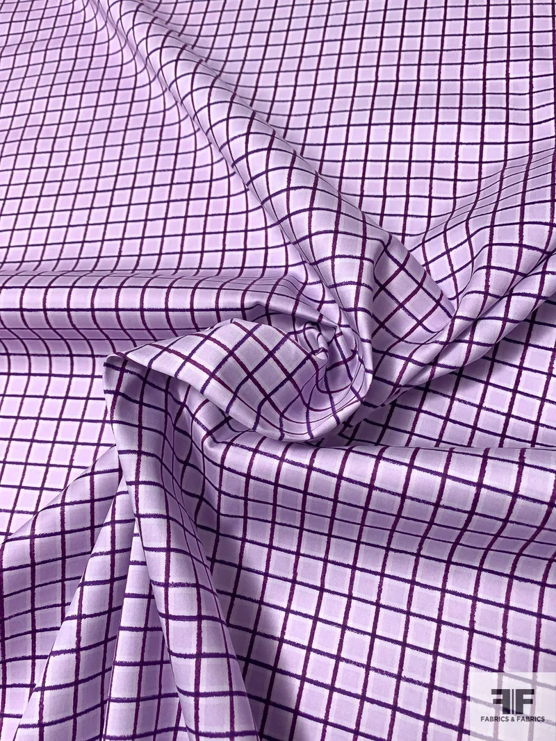 Windowpane Printed Stretch Cotton Sateen Poplin - Lavender / Lilac / Purple