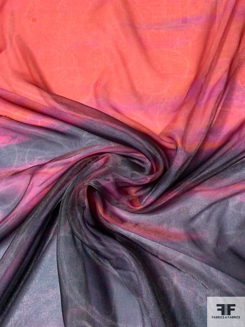 Italian Double Layered Poly Organza and Jacquard Novelty - Purple / Eggplant / Magenta / Mauve