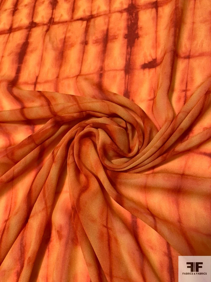 Tie-Dye Printed Rayon Chiffon-Georgette - Orange / Red