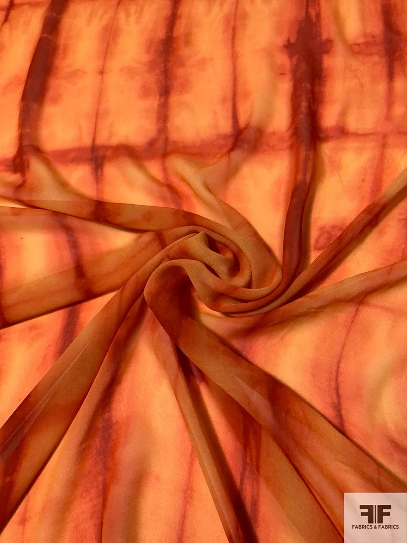Tie-Dye Printed Rayon Chiffon-Georgette - Orange / Red