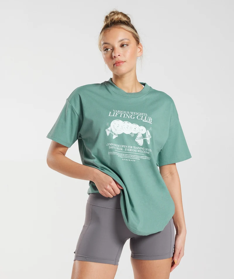 Gymshark Lifting Graphic Oversized T-Shirt - Ink Teal