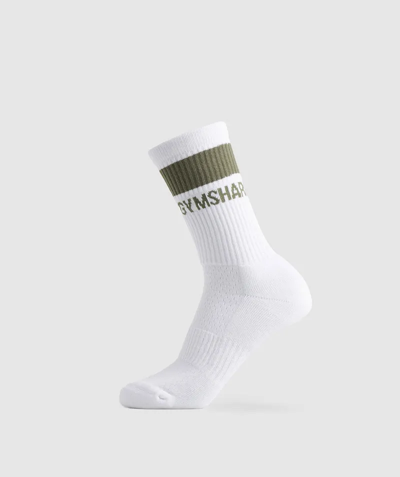Gymshark Premium Crew Socks 1pk - White/Dusty Olive