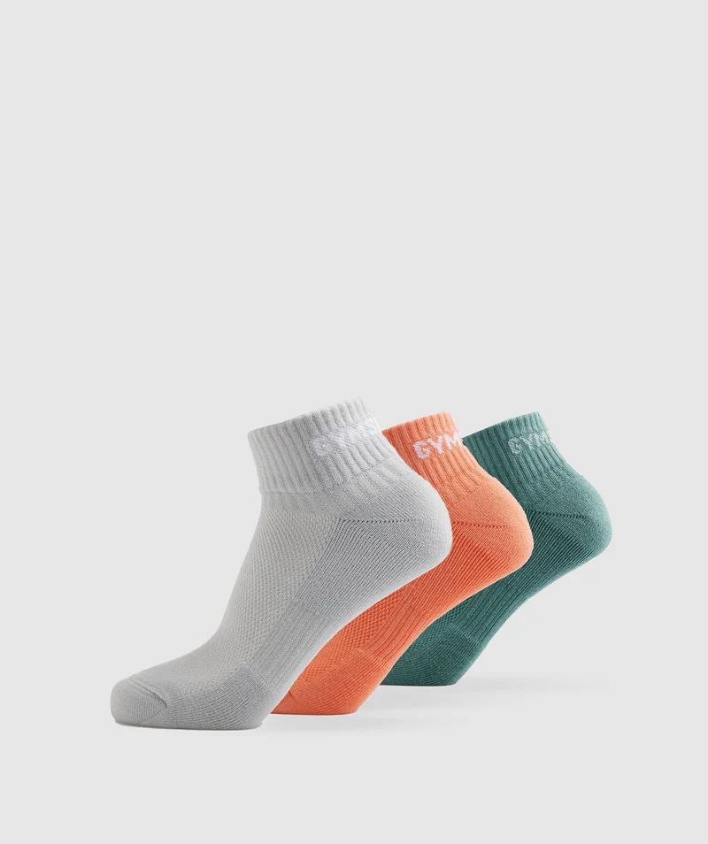 Gymshark GS Jacquared Quarter Socks 3pk - Light Grey/Orange/Ink Teal