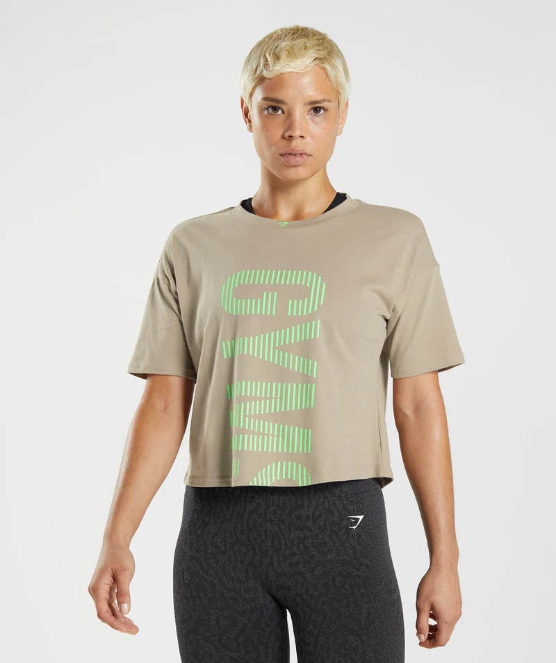 Gymshark 315 Midi T-Shirt - Cement Brown/Fluo Lime