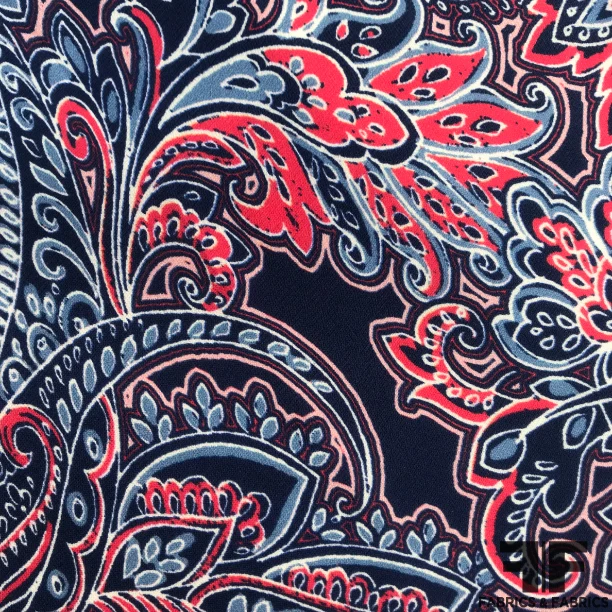 Paisley Printed Silk Georgette - Red/Blue