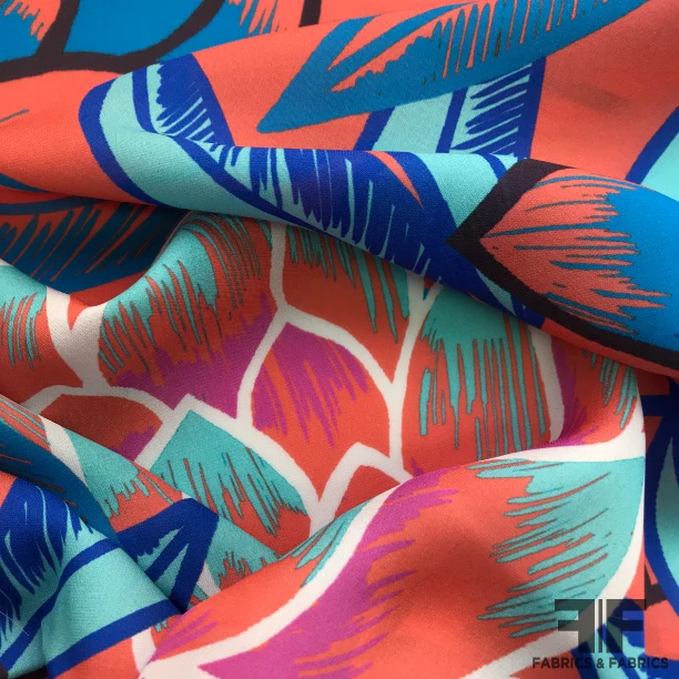 Bold Floral Printed Silk Georgette - Orange