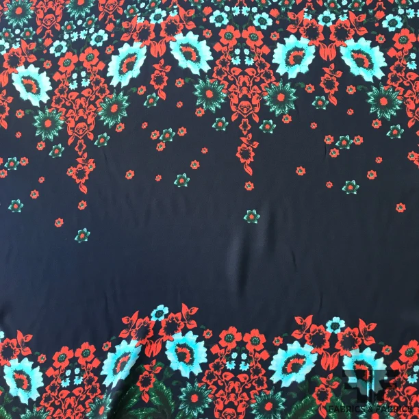 Bold Floral Printed Silk Crepe de Chine Panel - Blue