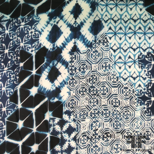 Shibori Printed Silk Georgette - Blue/White