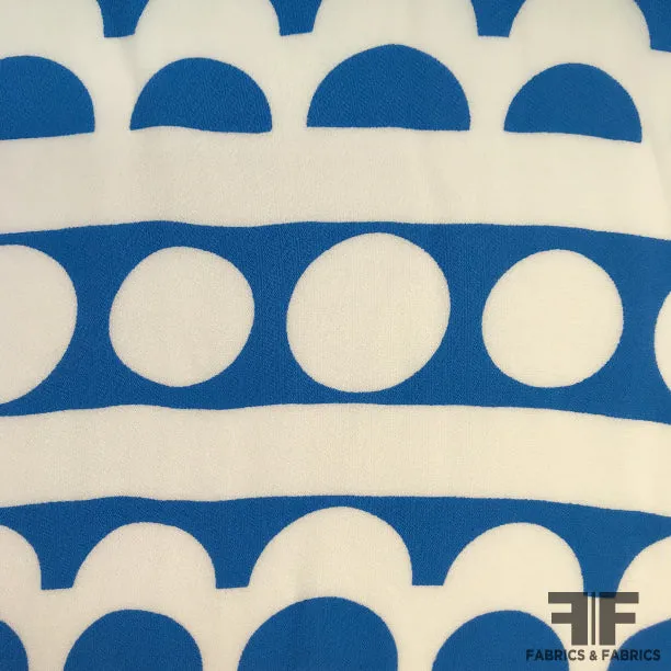 Polka Dot Striped Printed Silk Georgette - Blue/White