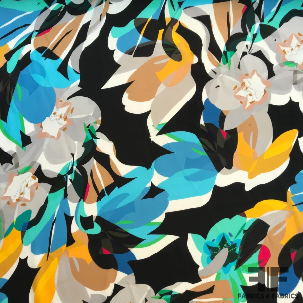 Abstract Floral Printed Silk Georgette - Multicolor