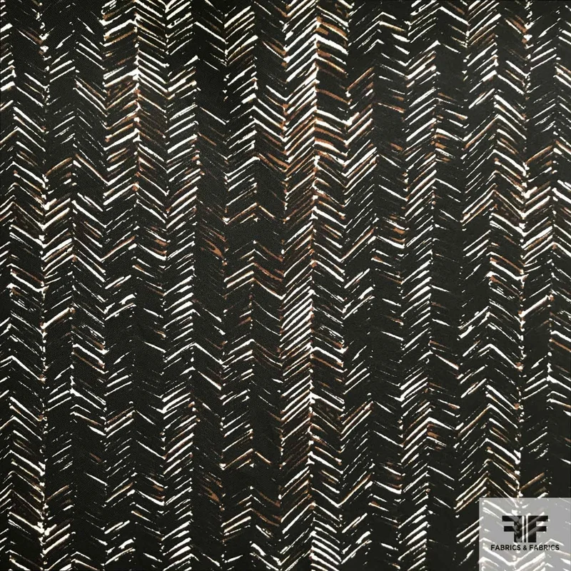Herringbone Printed Silk Twill - Black/Brown