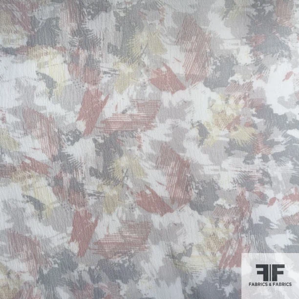 Watercolor Printed Silk Gauze - Grey/Light Pink