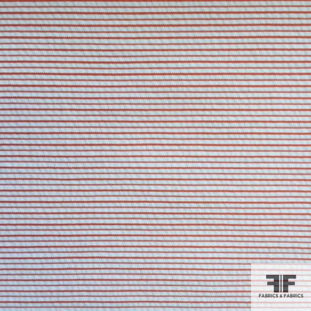Horizontal Pinstripe Seersucker Yarn-Dyed Stretch Cotton - Orange/White