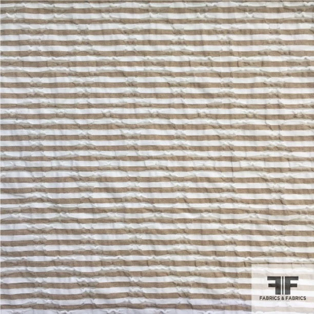 Italian Novelty Woven Striped Cotton - Tan/White