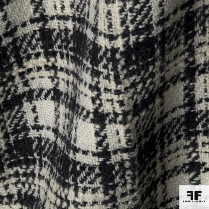 Plaid Wool Coating - Black/Cream