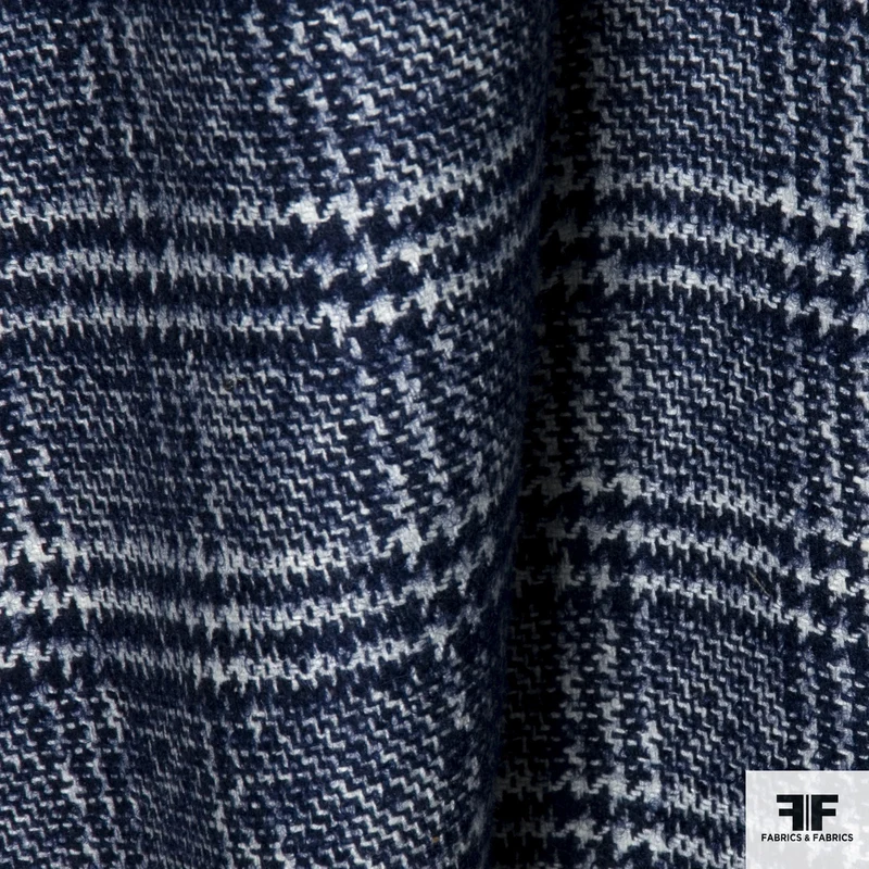 Plaid Wool Coating - Navy/White