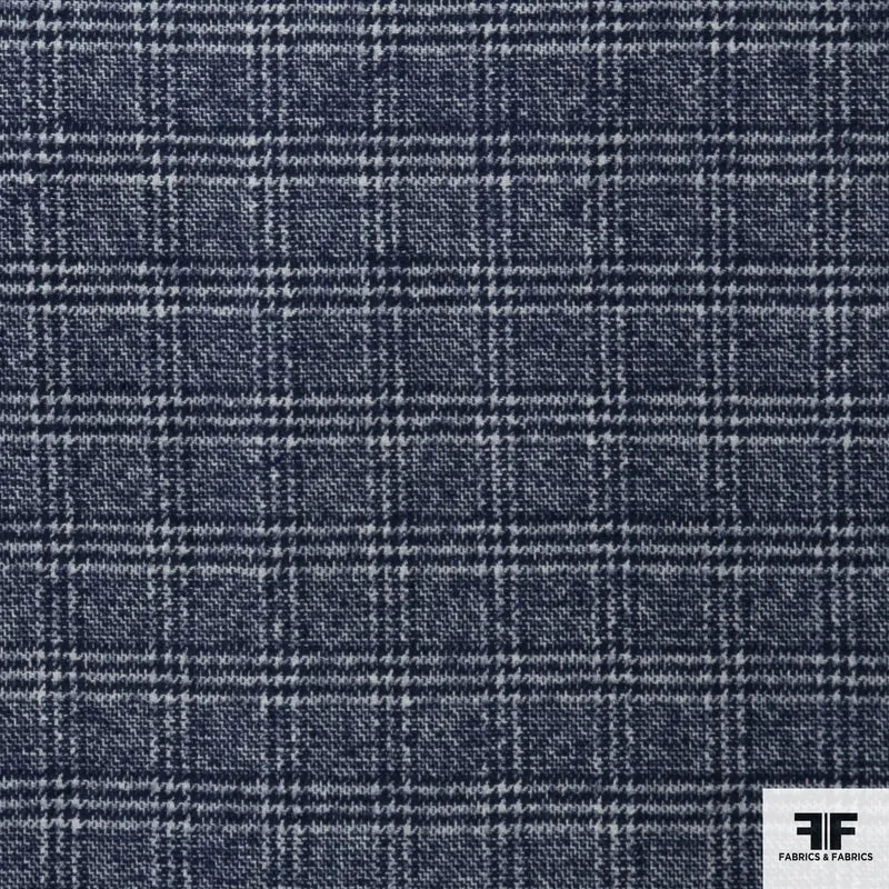 Plaid Wool Coating - Navy/White