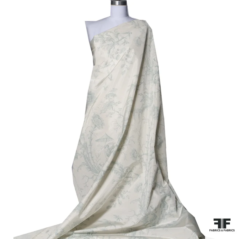 Toile Printed Silk Taffeta - Creamy White/Green