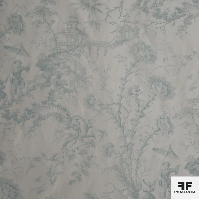 Toile Printed Silk Taffeta - Creamy White/Green