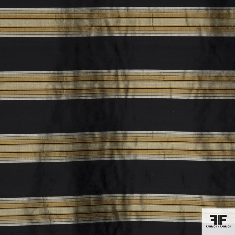 Striped Silk Shantung - Black/Gold/Yellow