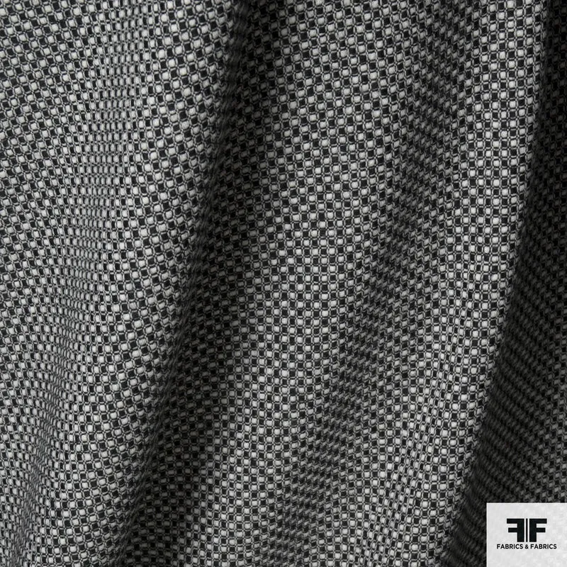 Geometric Checkered Weave Wool Tweed - Black/White