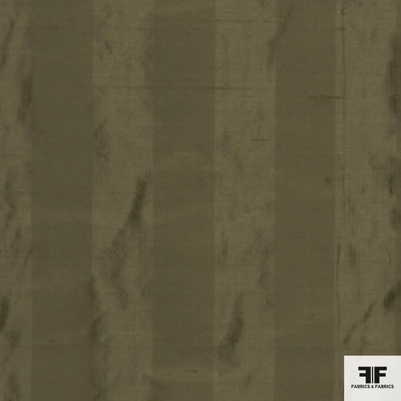 Striped Silk Shantung - Olive Green