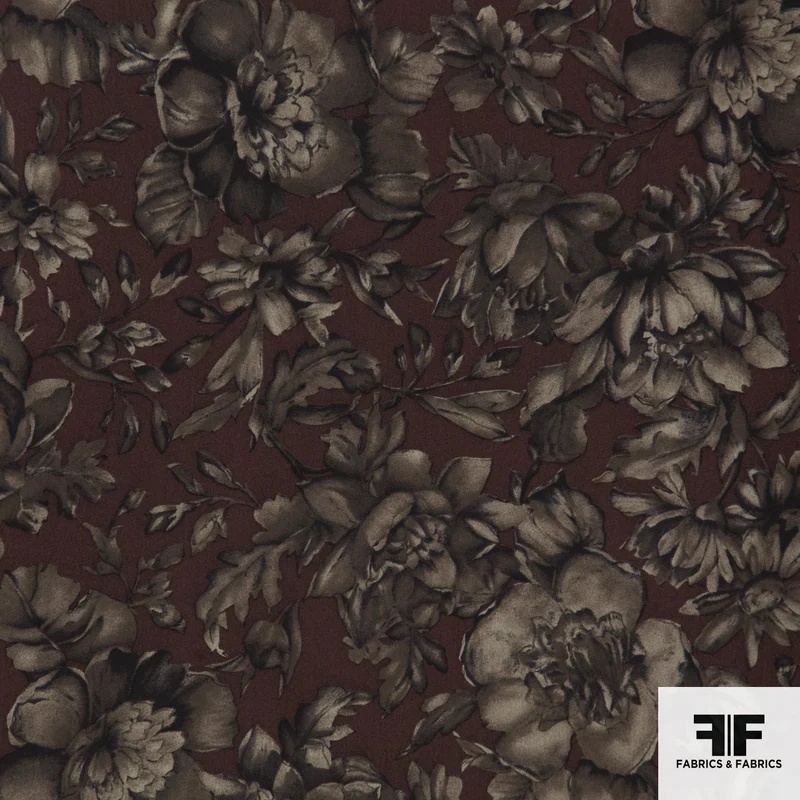 Floral Printed Silk Georgette - Brown/Taupe/Grey