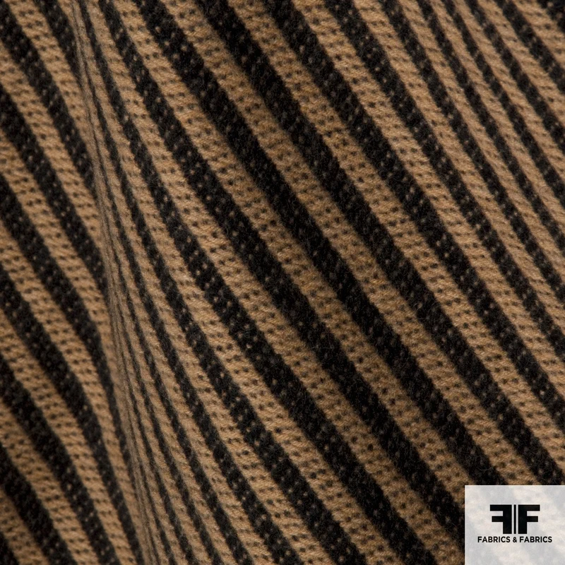 Striped Double-Faced Wool Knitted Coating - Brown/Black