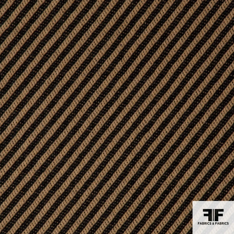 Striped Double-Faced Wool Knitted Coating - Brown/Black