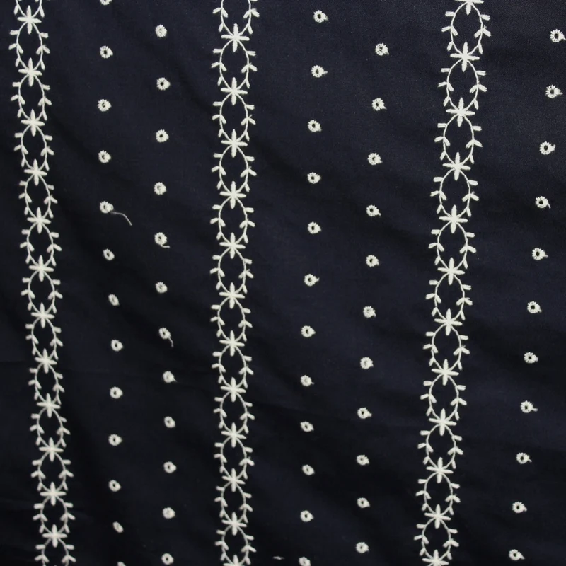 Striped Eyelet Embroidered Cotton - Navy / White
