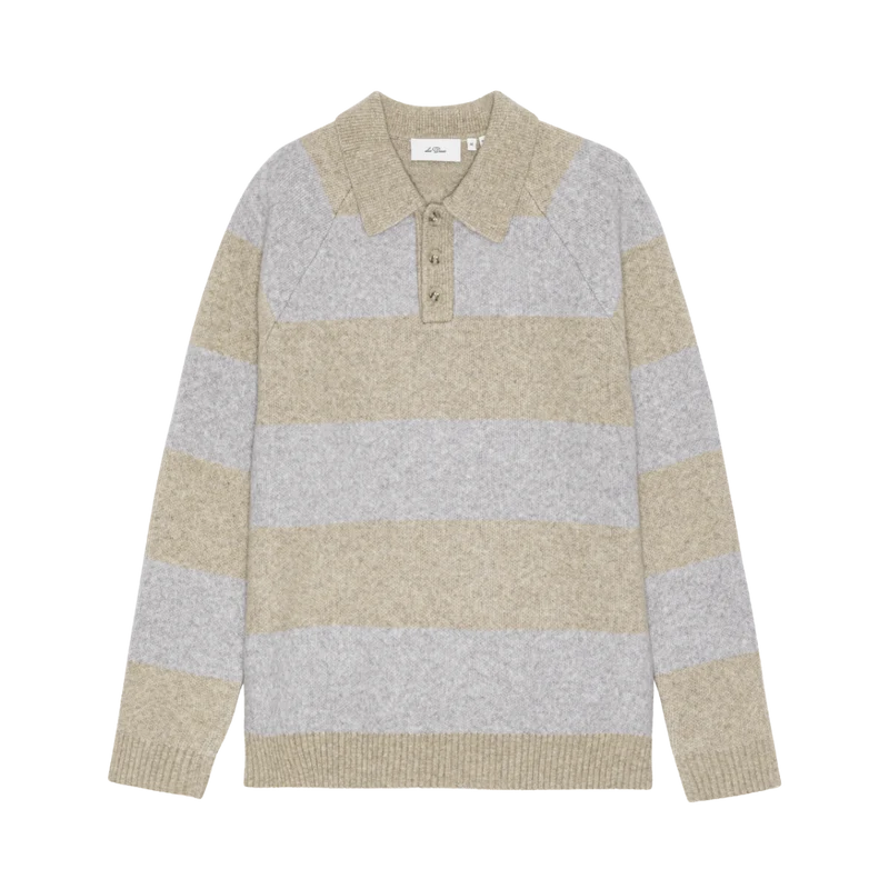 Striped Melange Knitted Polo - Light Sand Melange